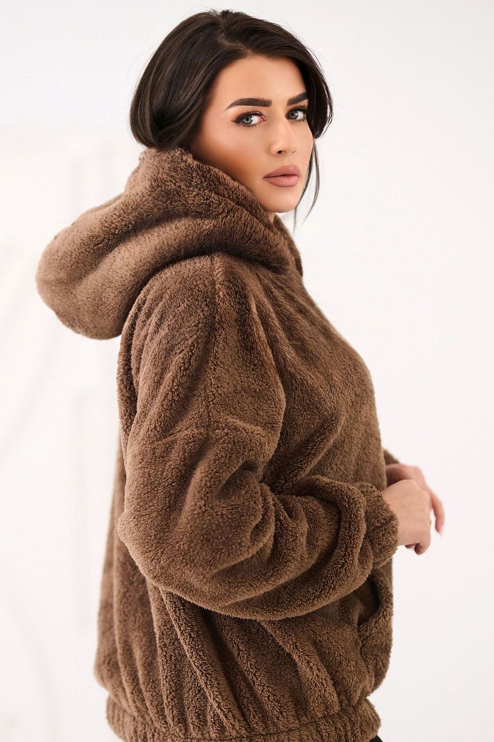 Women's hoodie beige lined winter casual view