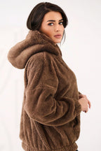 Women's hoodie beige lined winter casual view