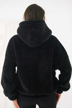 Women's hoodie black ribbed cuff detail view
