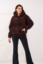 Women's hoodie brown loose fit hooded side view