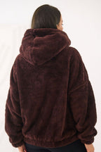 Women's hoodie brown ribbed cuff detail view