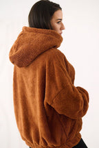 Women's hoodie brown hood detail view