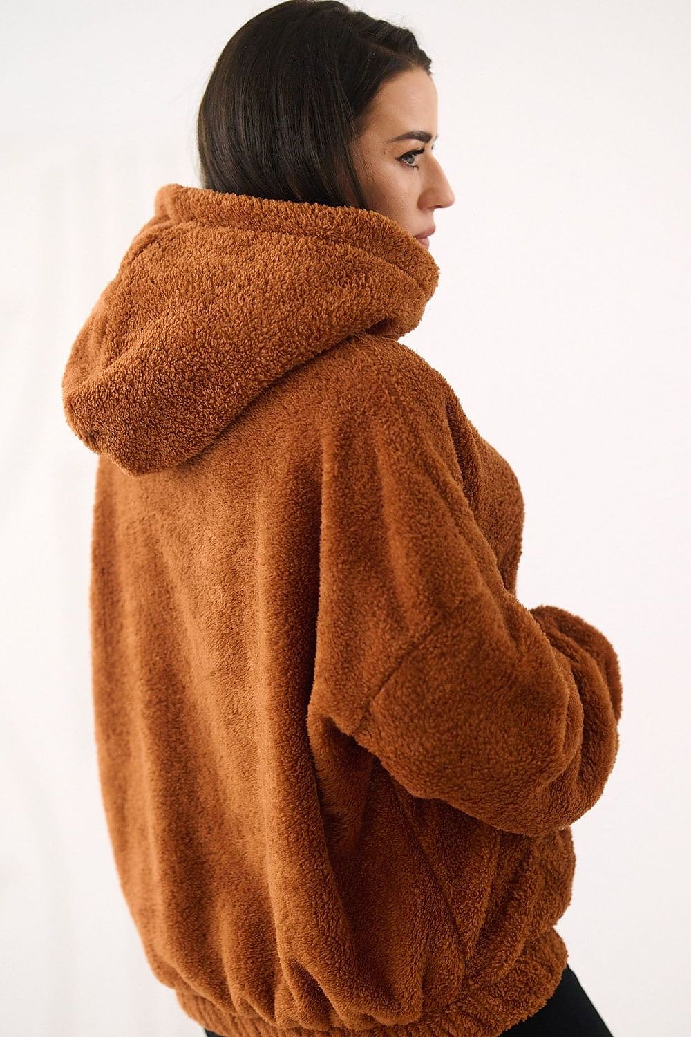 Women's hoodie brown hood detail view