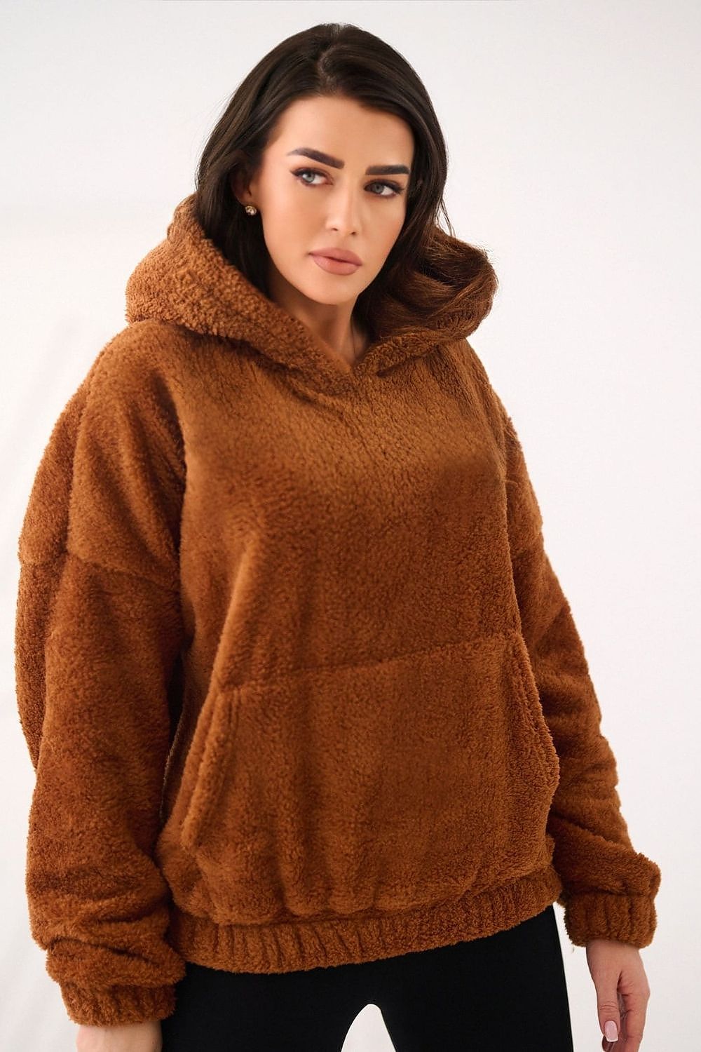 Women's hoodie brown loose fit styled view