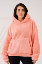 Women's hoodie pink teddy bear motif front view