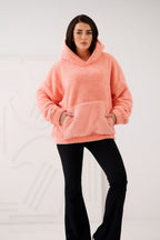 Women's hoodie pink loose fit hooded side view