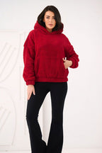 Women's hoodie red loose fit hooded side view