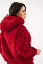 Women's hoodie red ribbed cuff detail view