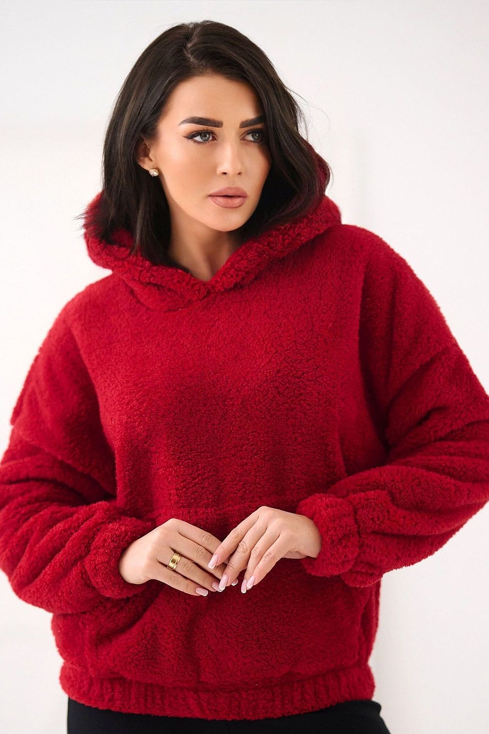 Women's hoodie red lined winter casual view
