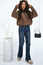 Women's hoodie beige bear ear hood side view