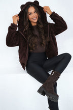 Women's hoodie brown bear ear hood side view