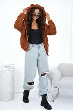 Women's hoodie brown bear ears detail view