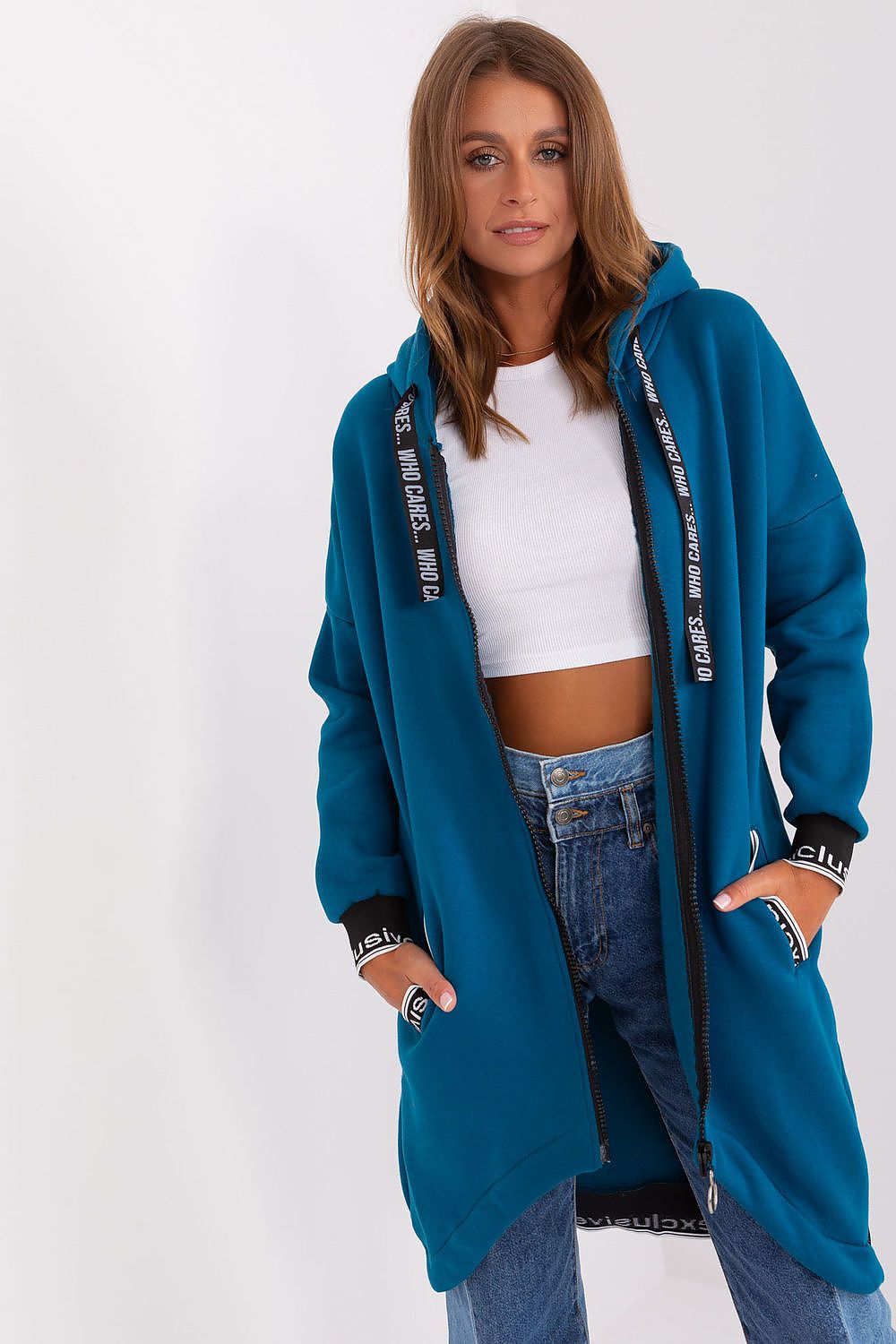 Women's Hoodie Zip-Up Longline High-Low Hem Cotton Blend – Hoodie | GUOCALI – view 4
