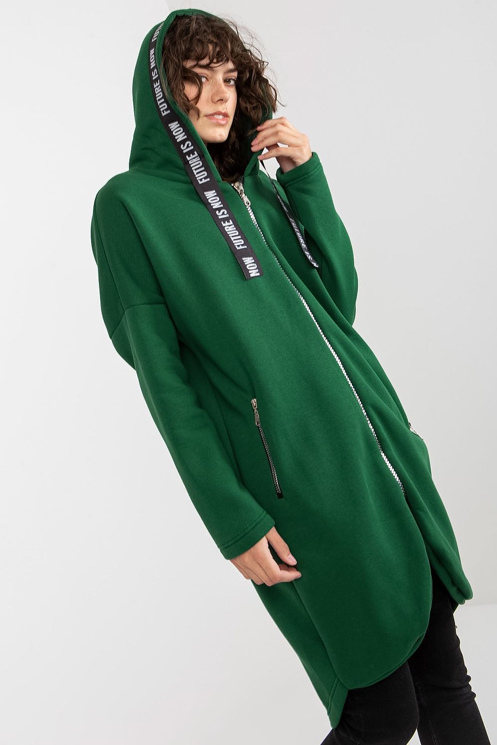 Women's Hoodie Zip-Up Longline Loose Fit Cotton Blend – Hoodie | GUOCALI – view 4