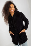 Women's hoodie Zip-Up Relaxed Fit Split Pockets Black – main view
