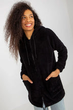 Women's hoodie Zip-Up Relaxed Fit Split Pockets Black – main view