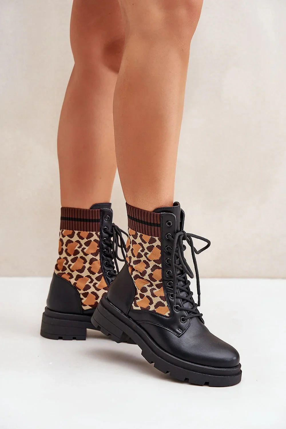 Women's Leopard Print Lace-Up Ankle Boots – Ankle Boots | GUOCALI – view 3