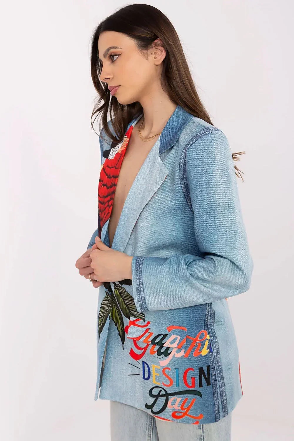 Women's Lightweight One-Button Blazer – Blue – Blazer | GUOCALI – view 2