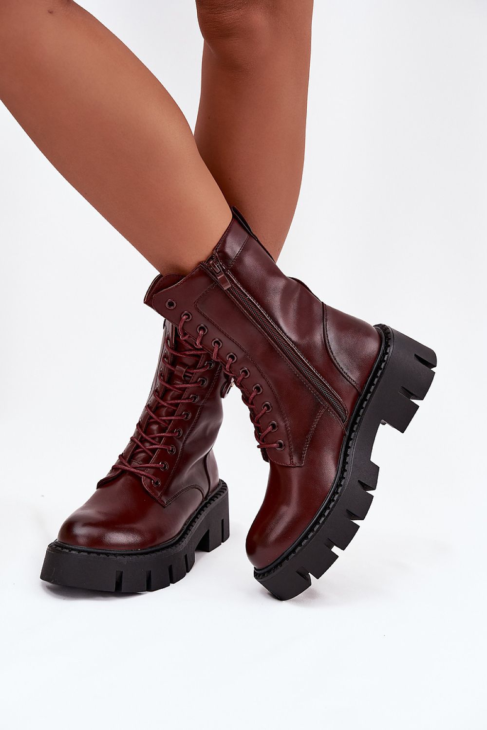 Women's Lined Platform Heeled Boots – Red – Boots | GUOCALI – view 3