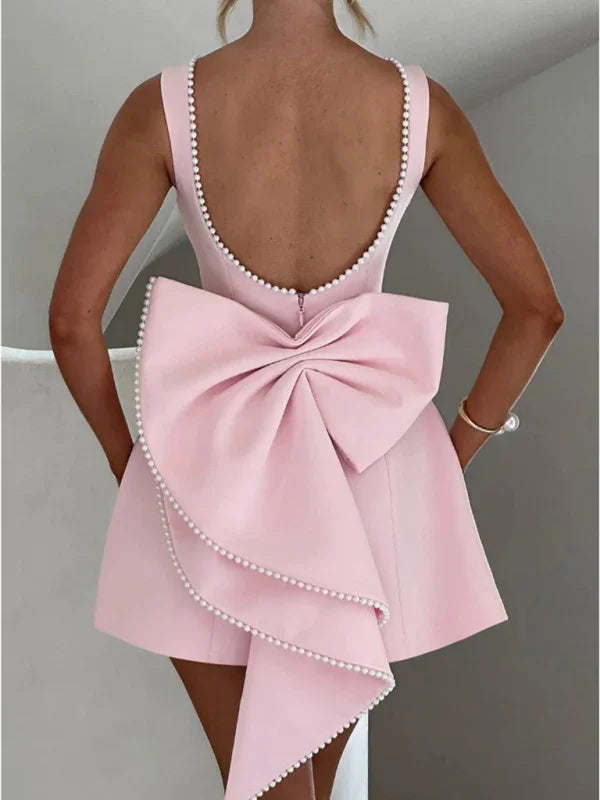 Women's Pearl Bow Fashion Slim Short Skirt Back Hot Girl A-Line Dress-Skirt-GUOCALI