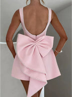 Women's Pearl Bow Fashion Slim Short Skirt Back Hot Girl A-Line Dress-Skirt-GUOCALI