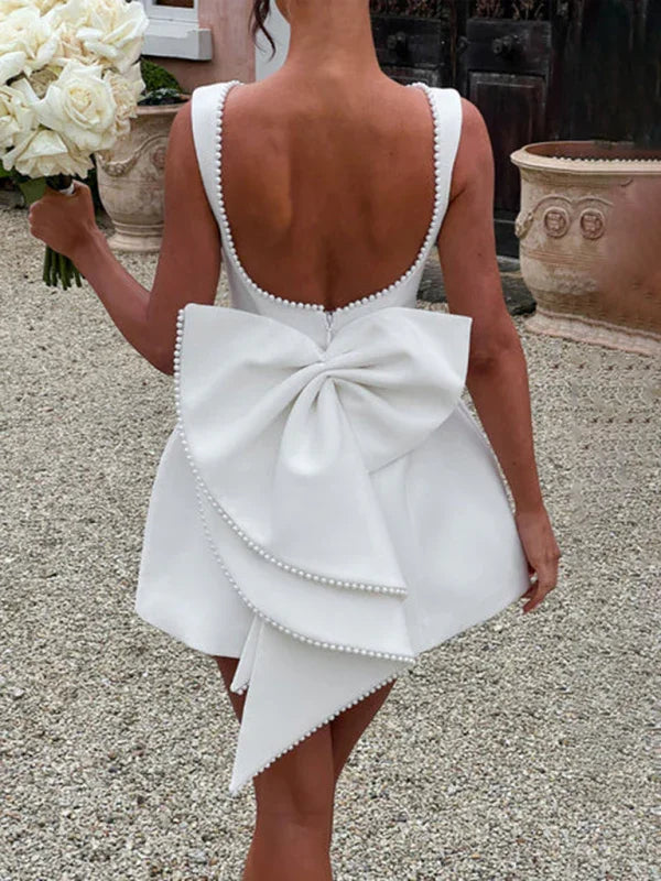 Women's Pearl Bow Fashion Slim Short Skirt Back Hot Girl A-Line Dress-Skirt-GUOCALI