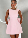 Women's Pearl Bow Fashion Slim Short Skirt Back Hot Girl A-Line Dress-Skirt-GUOCALI