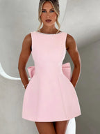 Women's Pearl Bow Fashion Slim Short Skirt Back Hot Girl A-Line Dress-Skirt-GUOCALI