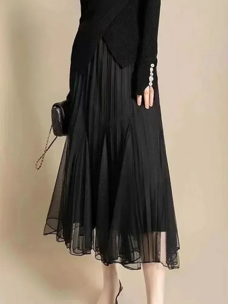 Women's Reversible Pleated High-Waist Midi Skirt – Skirt | GUOCALI – view 5