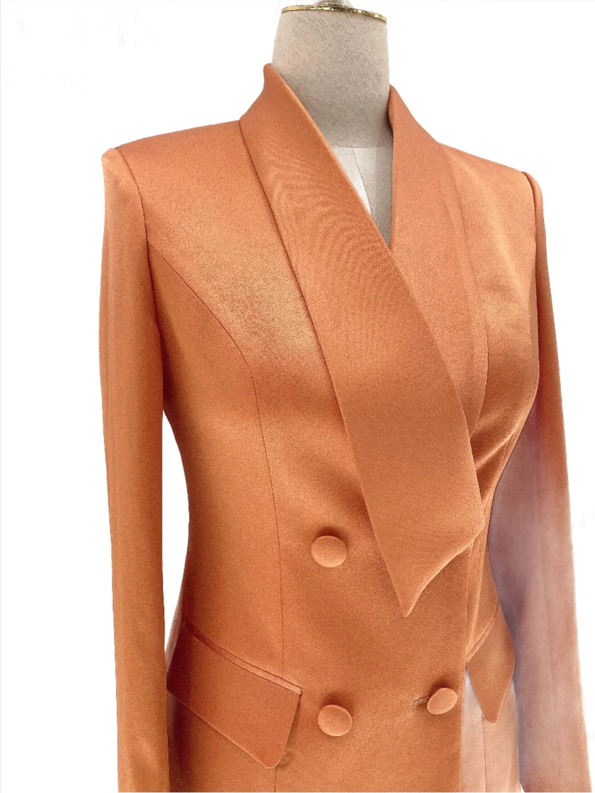 Women's Silk Satin Double-Breasted Pantsuit – Orange – Pant Suit | GUOCALI – view 2