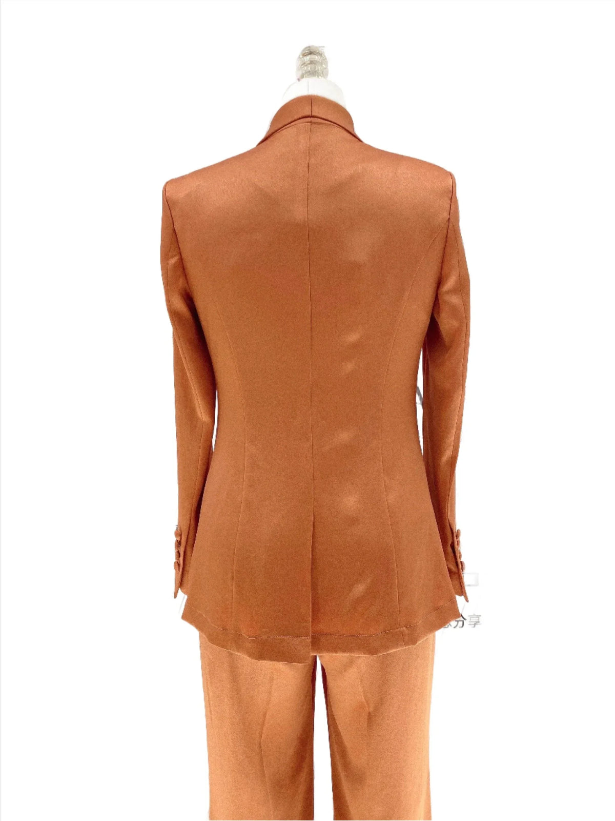Women's Silk Satin Double-Breasted Pantsuit – Orange – Pant Suit | GUOCALI – view 3