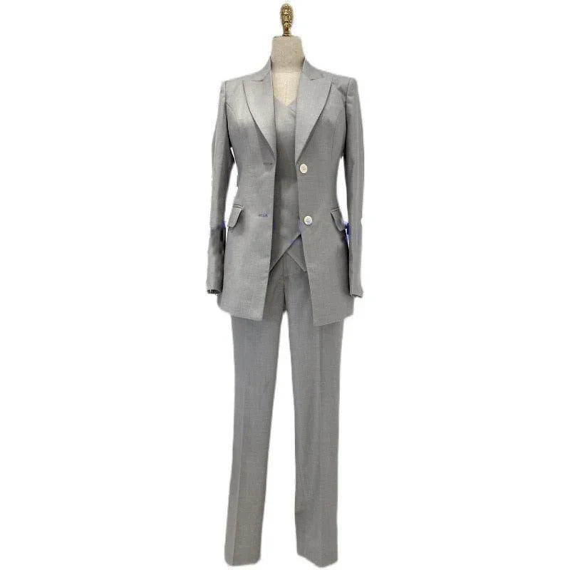 Women's Single-Breasted Notch Lapel Pantsuit – Light Grey – Pant Suit | GUOCALI