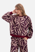 Women's sweatshirt multicolor animal print crew neck front view
