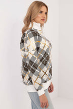 Women's Sweatshirt Argyle Quarter-Zip Mock Neck Cotton Blend – Sweatshirt | GUOCALI – view 2