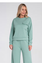 Women's sweatshirt green chest flap pocket front view