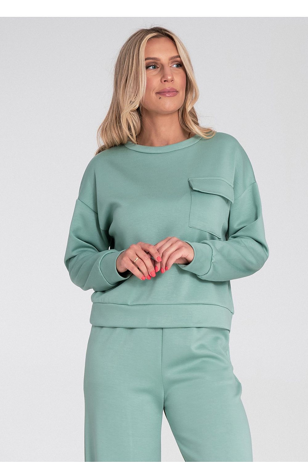 Women's sweatshirt green crew neck regular fit side view