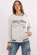 Women's sweatshirt grey collarless button front view