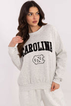 Women's sweatshirt grey college print crew neck front view