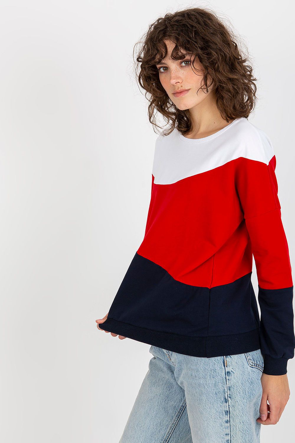 Women's Sweatshirt Color Block Crew Neck Multicolor Cotton Blend – Sweatshirt | GUOCALI – view 3