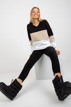 Women's Sweatshirt Color Block V-Neck Cotton Blend – Sweatshirt | GUOCALI