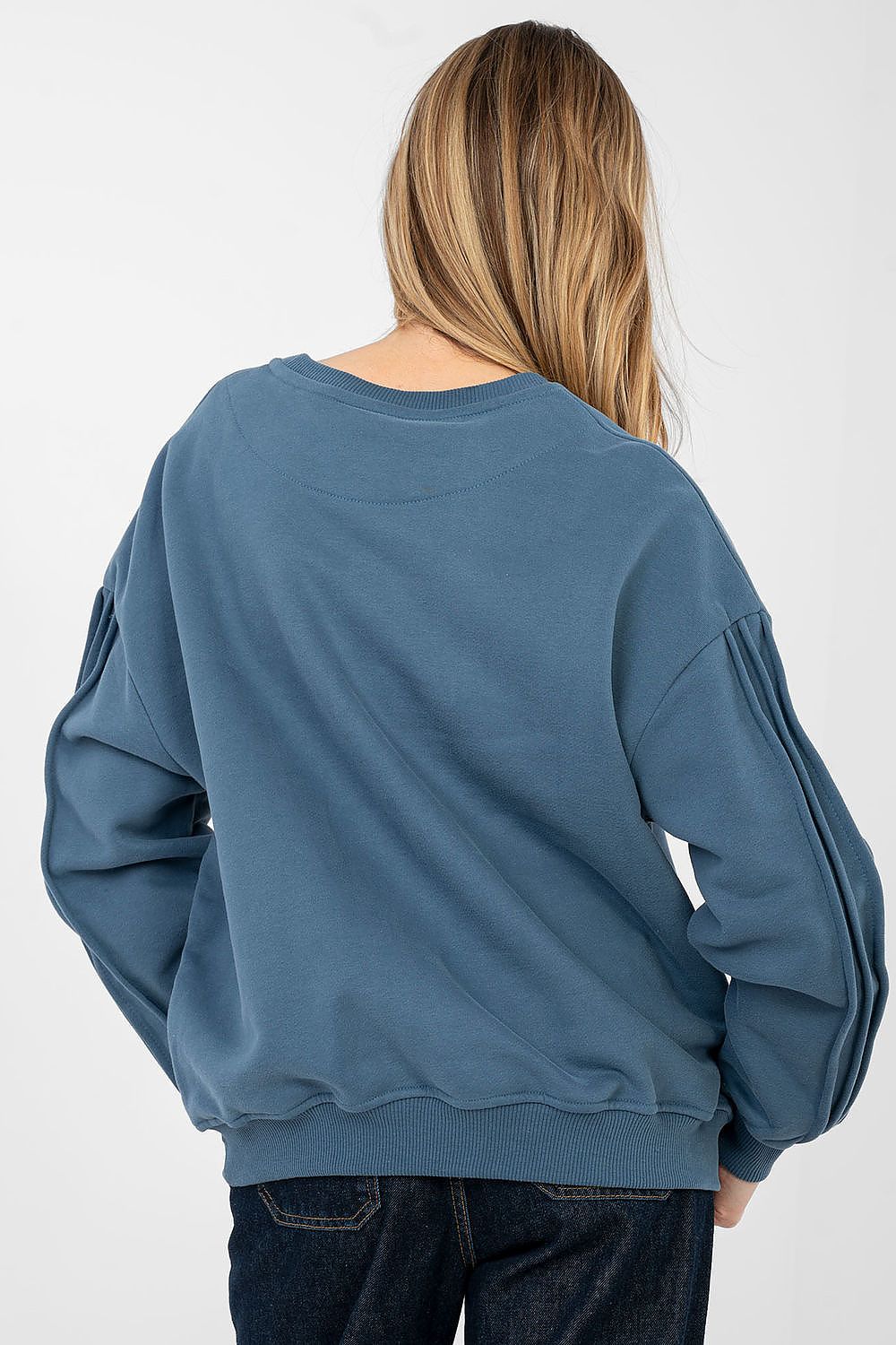 Women's sweatshirt blue chest embroidery detail view