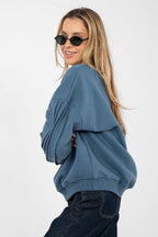 Women's sweatshirt blue sleeve stitching side view