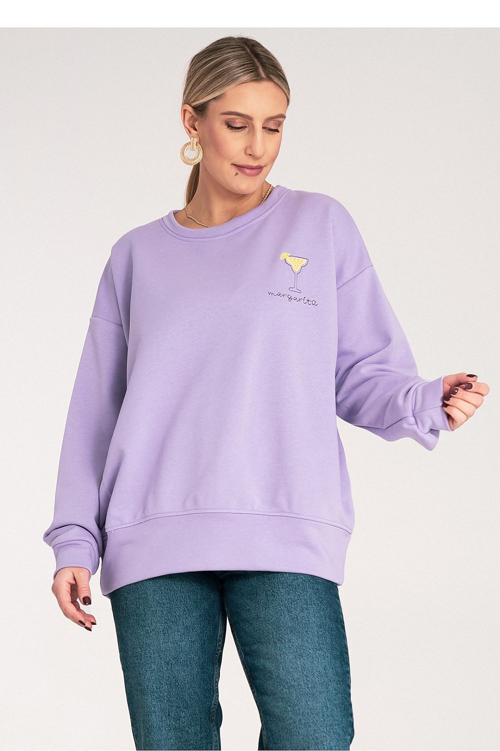 Women's Sweatshirt Crew Neck Embroidered Loose Fit Cotton Blend – Sweatshirt | GUOCALI – view 5