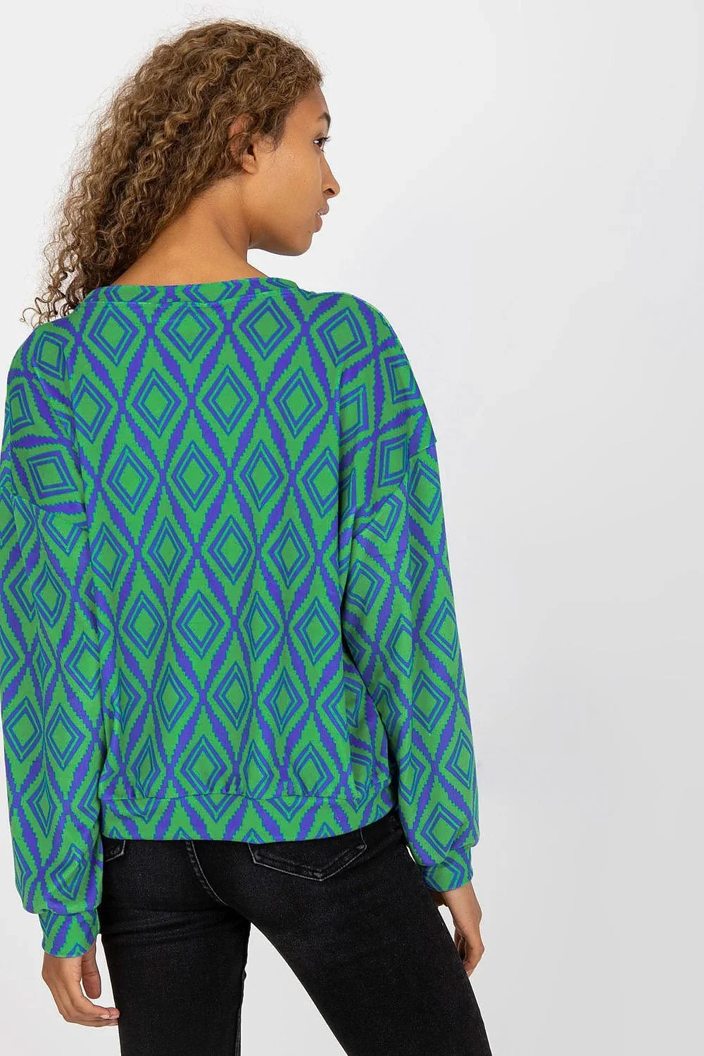 Women's sweatshirt Crew Neck Geometric Kangaroo Pocket Green – view 3