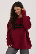 Women's sweatshirt red crew neck graphic print front view