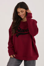 Women's sweatshirt red crew neck graphic print front view