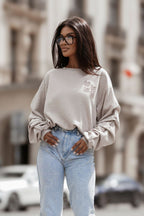 Women's sweatshirt beige crew neck loose fit front view