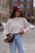 Women's sweatshirt pink crew neck loose fit front view