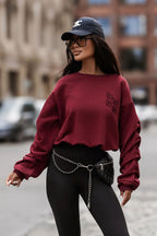Women's sweatshirt red crew neck loose fit front view