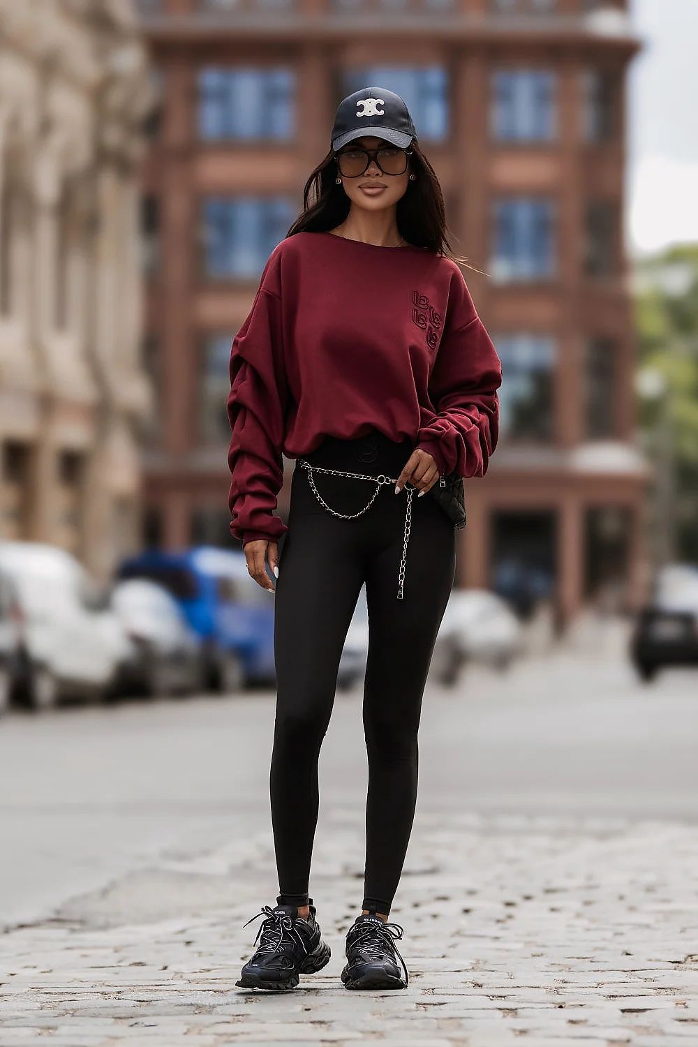 Women's sweatshirt red stretch cotton casual view
